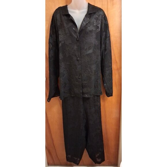 Victorias Secret Gold Label Womens Black Floral Sheer Pajamas Set XL Vintage - Picture 2 of 8